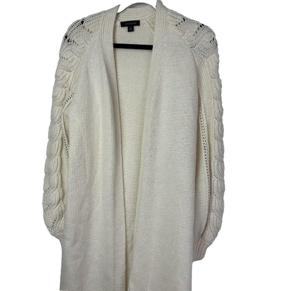 Ann Taylor Women's Oversize Open Long Duster Cardigan Sweater Size XS Cream